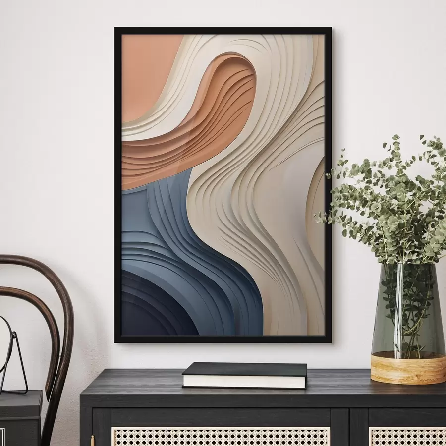 Fotobehang Abstracte, golvende lagen in crème, blauw en oranje, moderne kunst met textuur f50950