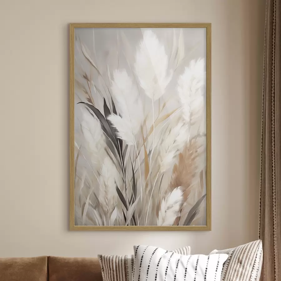Fotobehang Pampasgras met witte en zwarte bladeren tegen een neutrale achtergrond f50955
