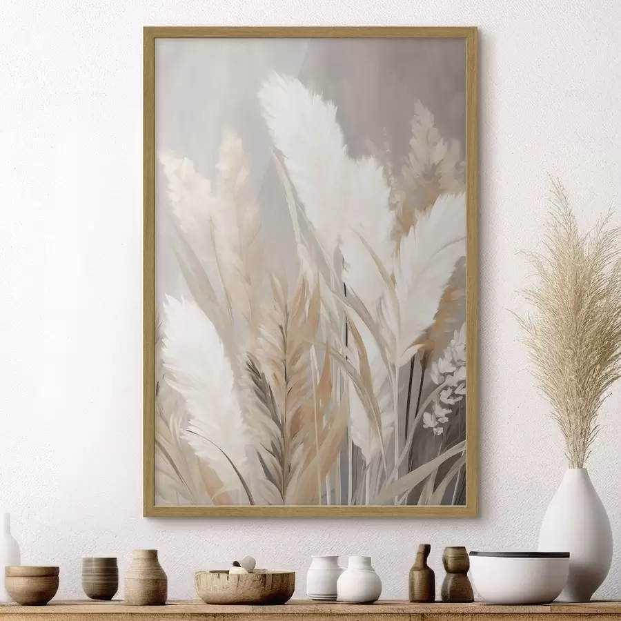 Fotobehang Pampasgras met witte en zwarte bladeren tegen een neutrale achtergrond f50956