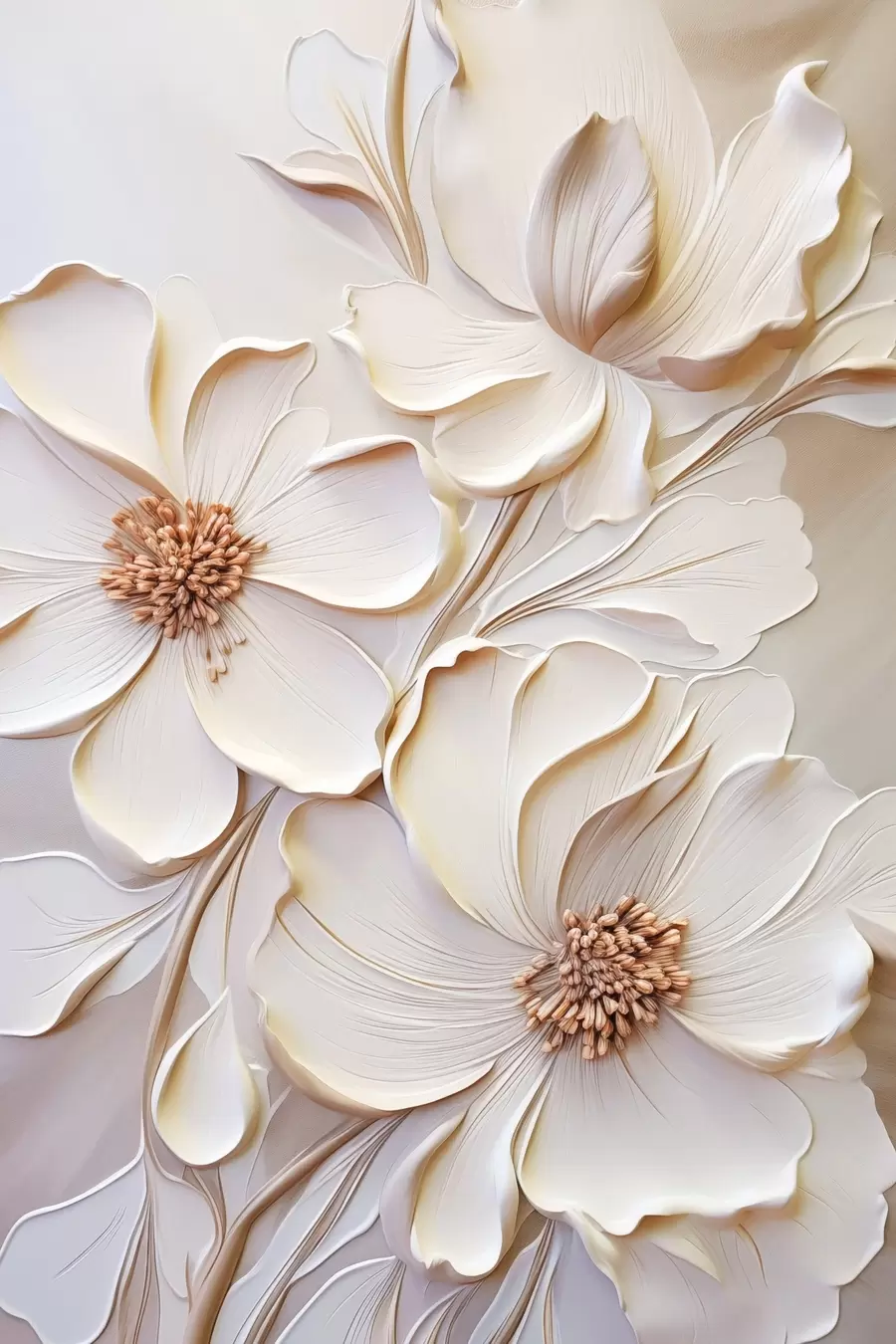 Fotobehang Crèmekleurige bloemen met gestructureerde bloemblaadjes, tegen een zachte, lichte achtergrond f50958