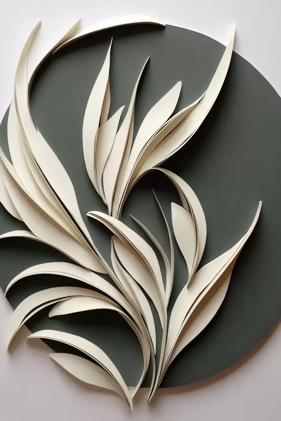 Fotobehang Abstracte bladeren tegen een groene achtergrond, met gelaagde texturen en schaduwen f50975