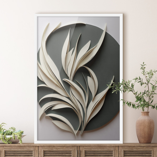 Poster Abstracte bladeren tegen een groene achtergrond, met gelaagde texturen en schaduwen, Posters Natuur, f50975wh : Uwalls