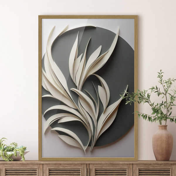 Poster Abstracte bladeren tegen een groene achtergrond, met gelaagde texturen en schaduwen, Posters Natuur, f50975wo : Uwalls