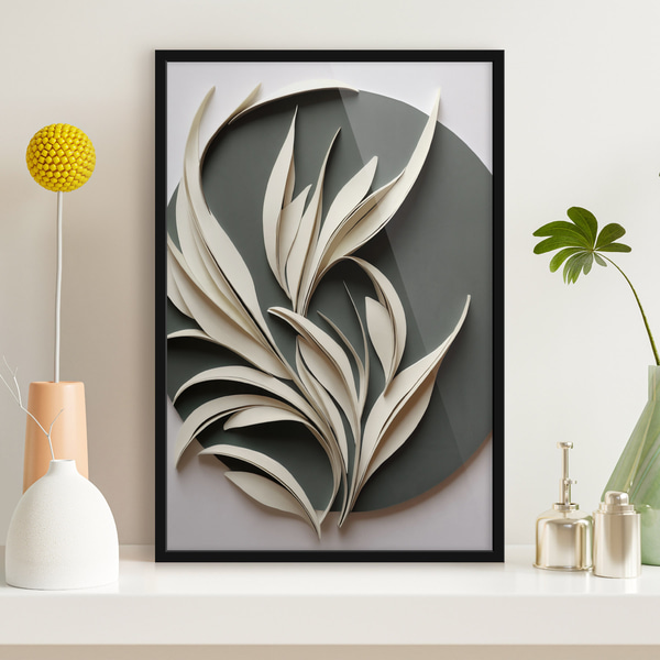 Poster Abstracte bladeren tegen een groene achtergrond, met gelaagde texturen en schaduwen, Posters Natuur, f50975bk : Uwalls