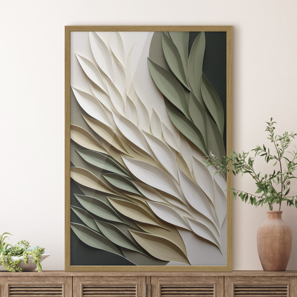 Poster Abstracte bladeren tegen een groene achtergrond, met gelaagde texturen en schaduwen, Posters Natuur, f50976wo : Uwalls