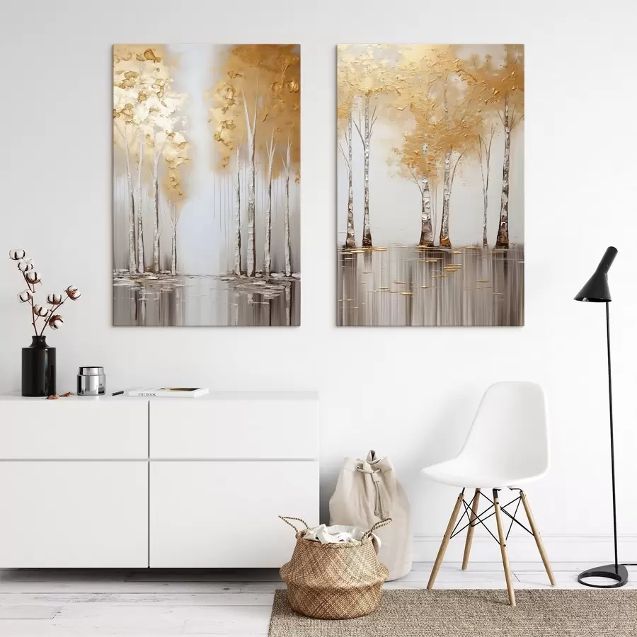  Schilderijen Bomen met een structuur en abstract gebladerte, moderne kunst m31043