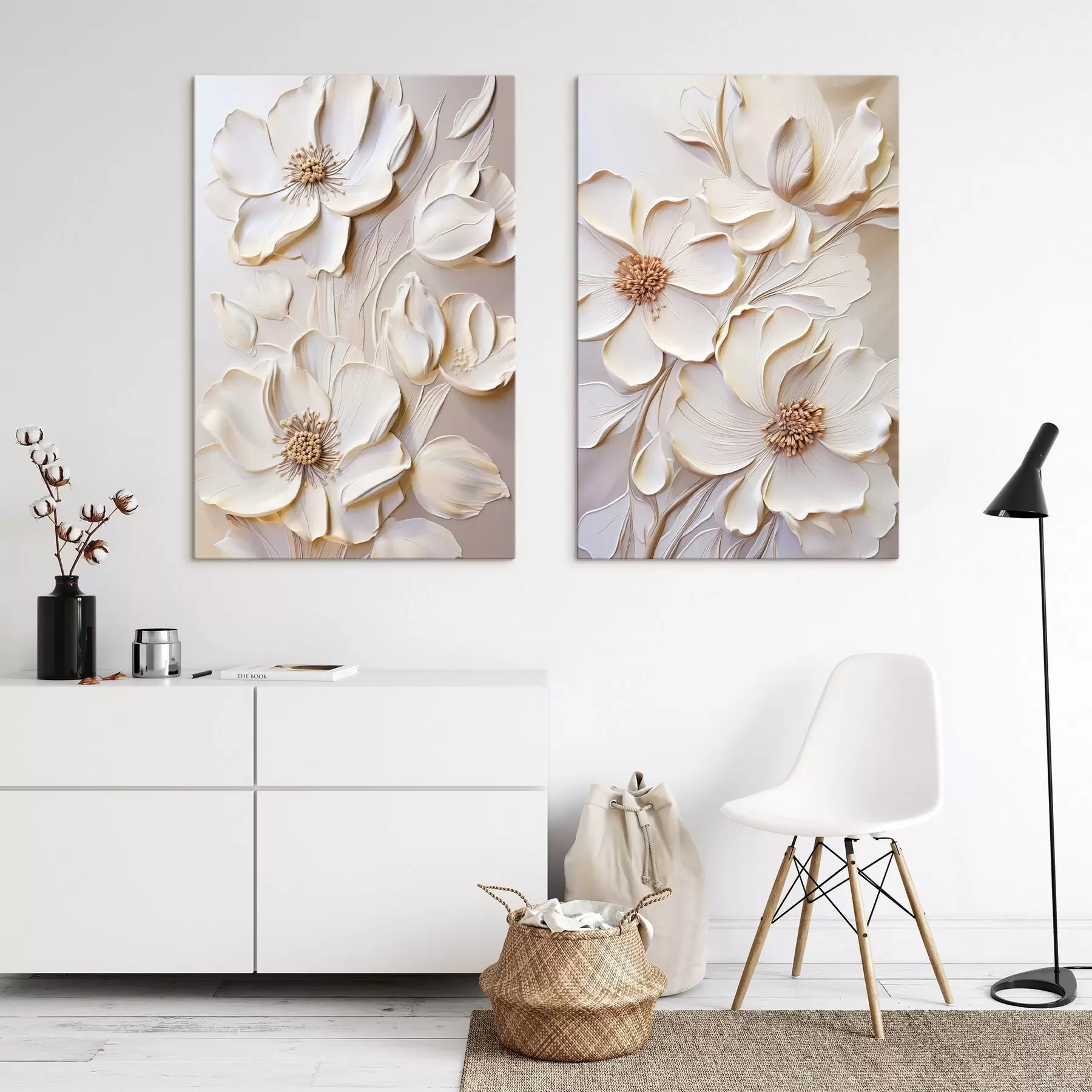 Schilderijen Ivoorbloemen in reliëf m31045