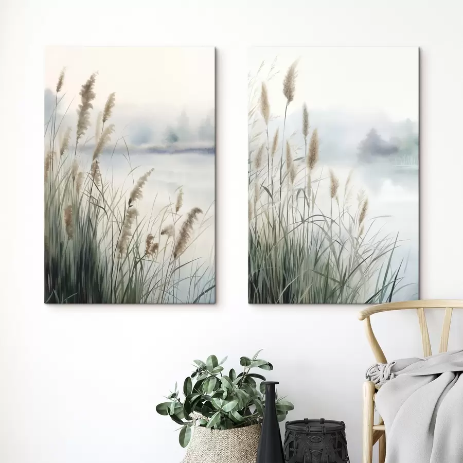 Schilderijen Hoog, pluizig pampasgras, een landschap met een mistige textuur m31048