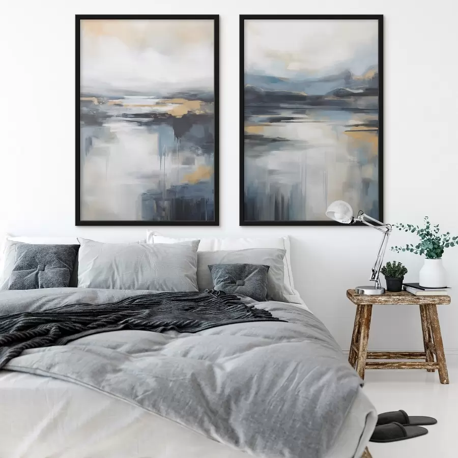 Fotobehang Abstrakt landschap met blauw, grijs en geel, in de stijl van een schilderij met textuur d31039