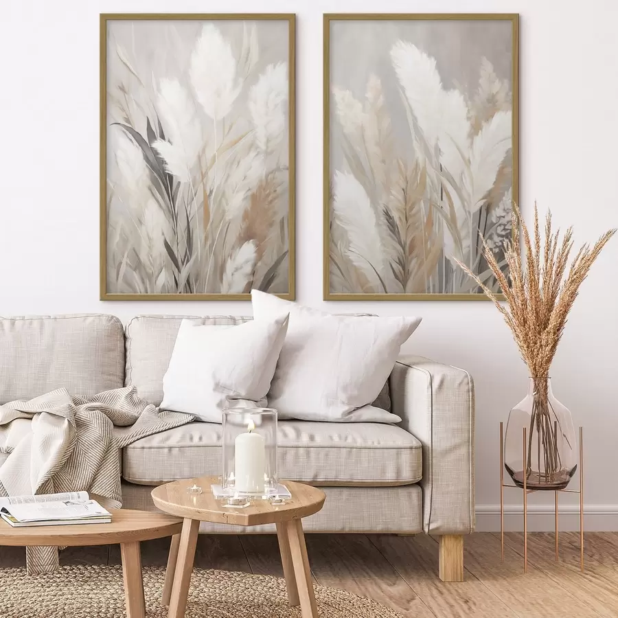 Fotobehang Pampasgras met witte en zwarte bladeren tegen een neutrale achtergrond d31044