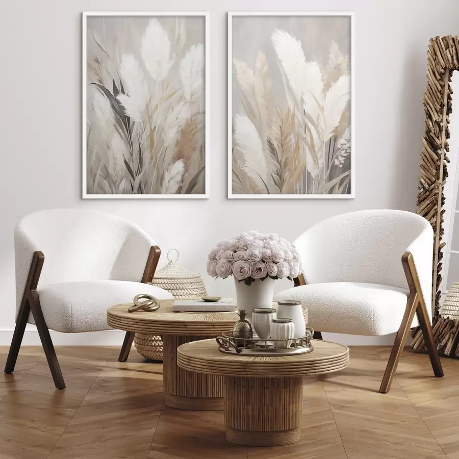 Fotobehang Pampasgras met witte en zwarte bladeren tegen een neutrale achtergrond d31044