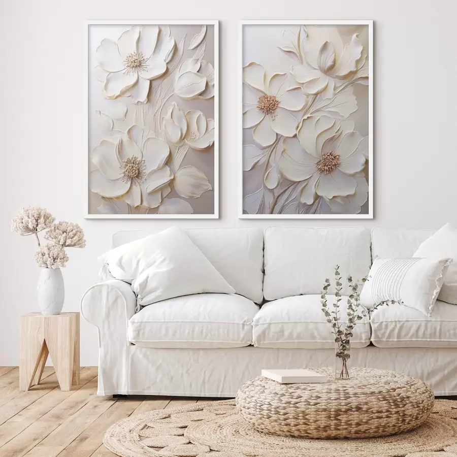 Fotobehang Crèmekleurige bloemen met gestructureerde bloemblaadjes, tegen een zachte, lichte achtergrond d31045