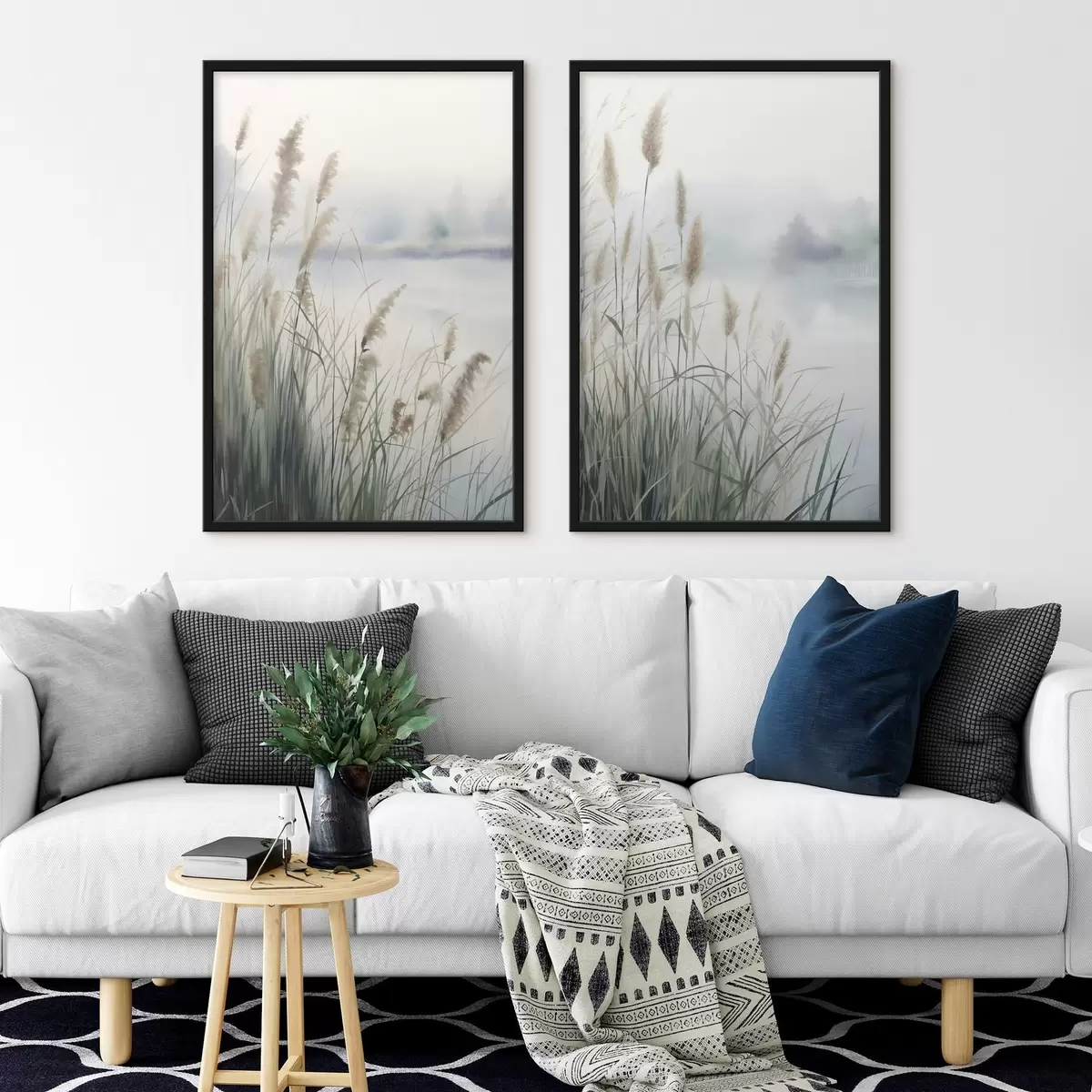 Poster Hoog, pluizig pampasgras, een landschap met een mistige textuur d31048