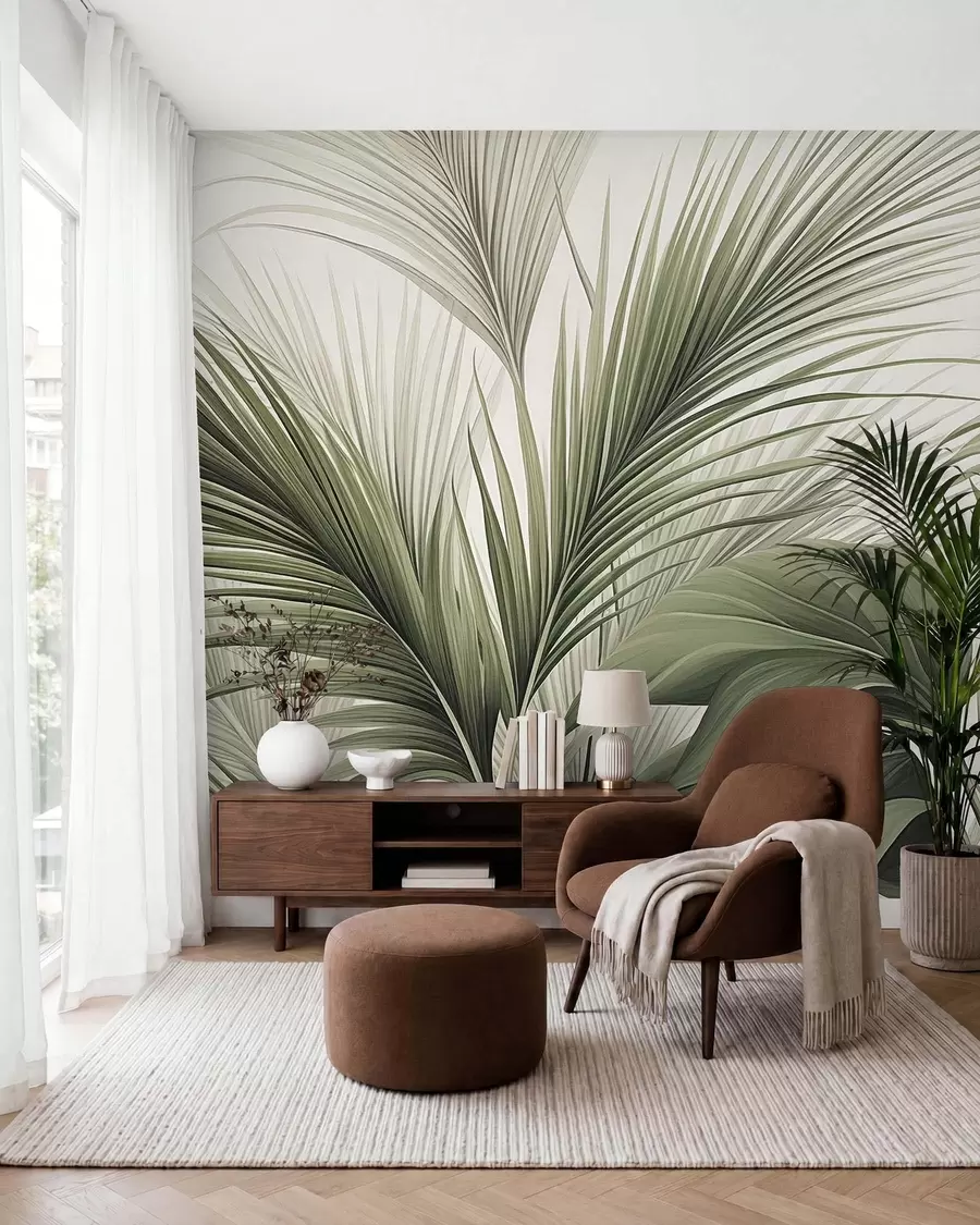 Fotobehang Palm in groen w09986