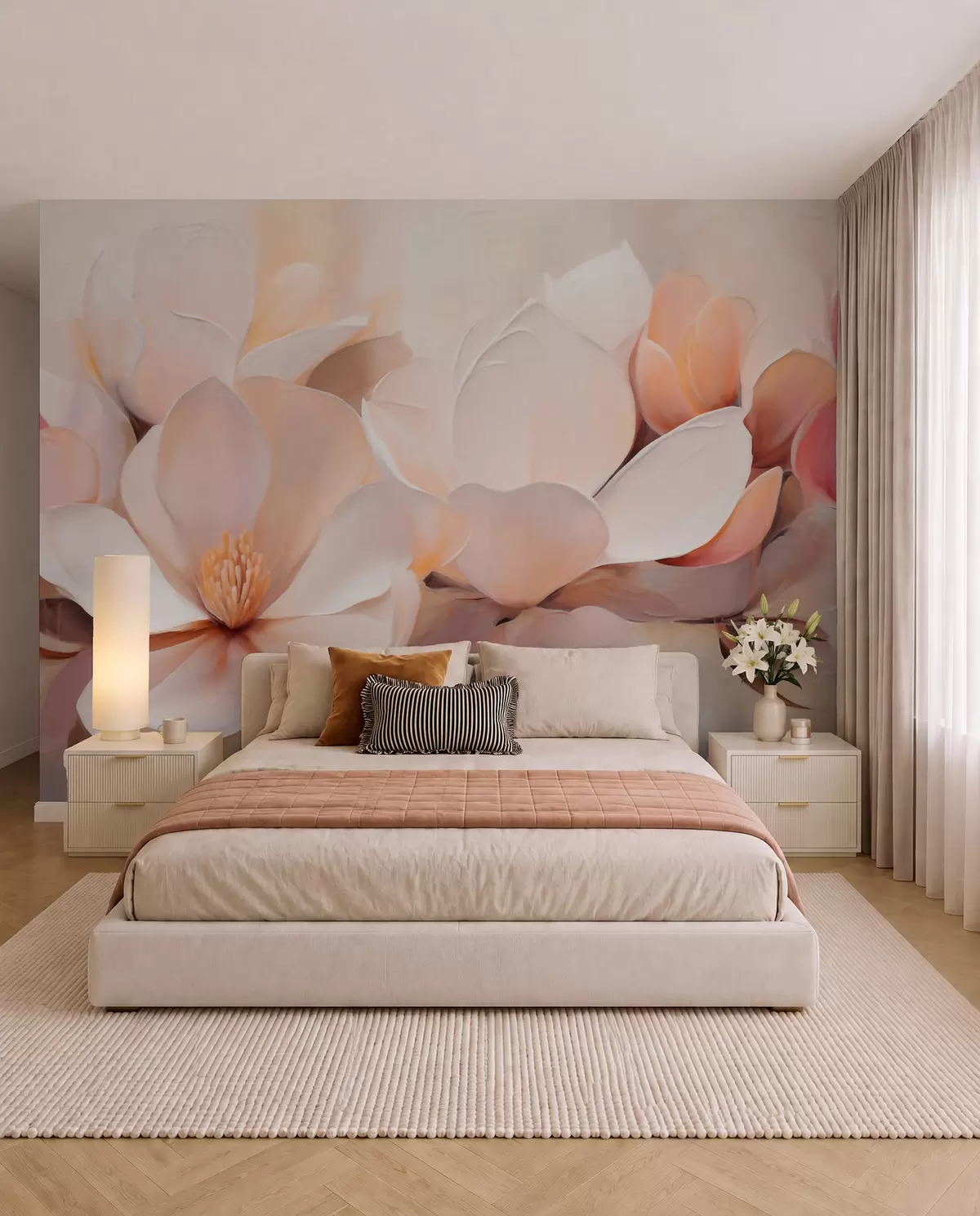 Fotobehang Perzikkleurige bloemen w05979