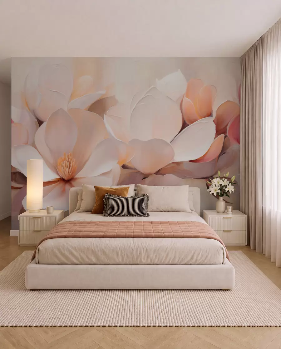 Fotobehang Perzikkleurige bloemen w05979