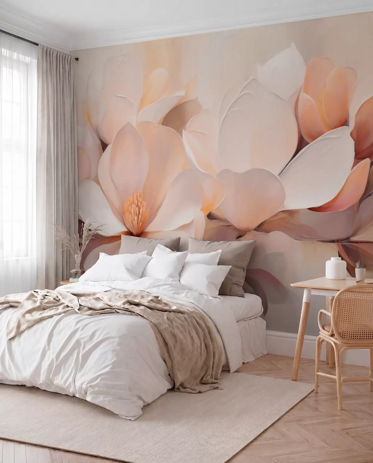 Fotobehang Perzikkleurige bloemen w05979