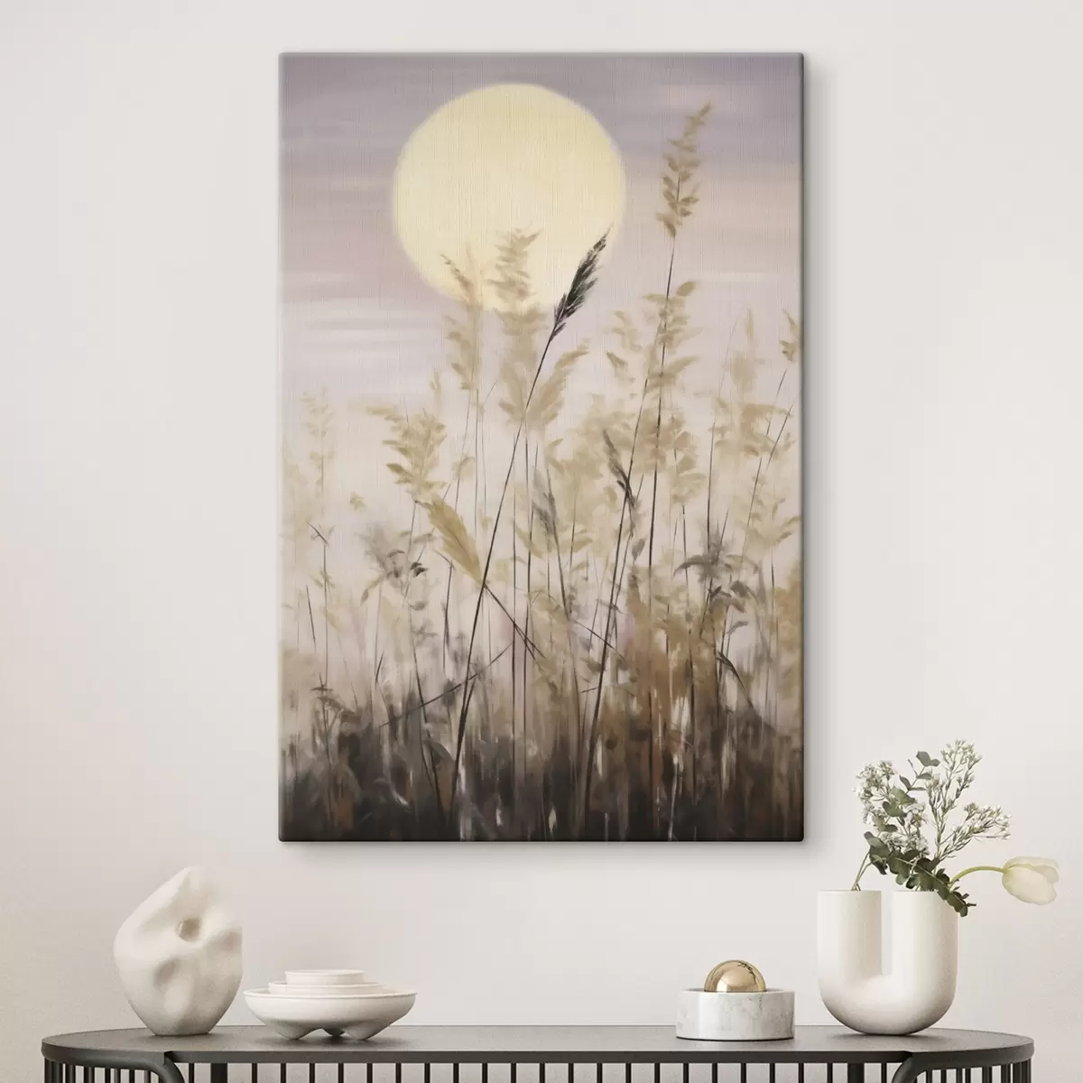 Schilderijen Abstracte grassen tegen de achtergrond van de maan, een imitatie van een schilderij s50985