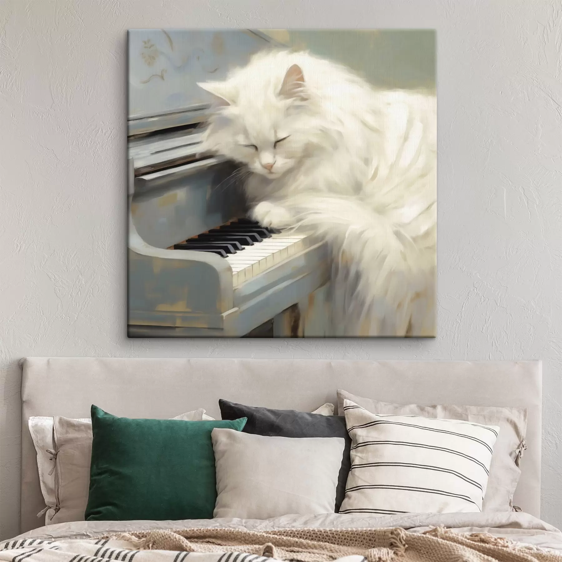  Schilderijen Kat die op pianotoetsen slaapt, schilderijreproductie s50990