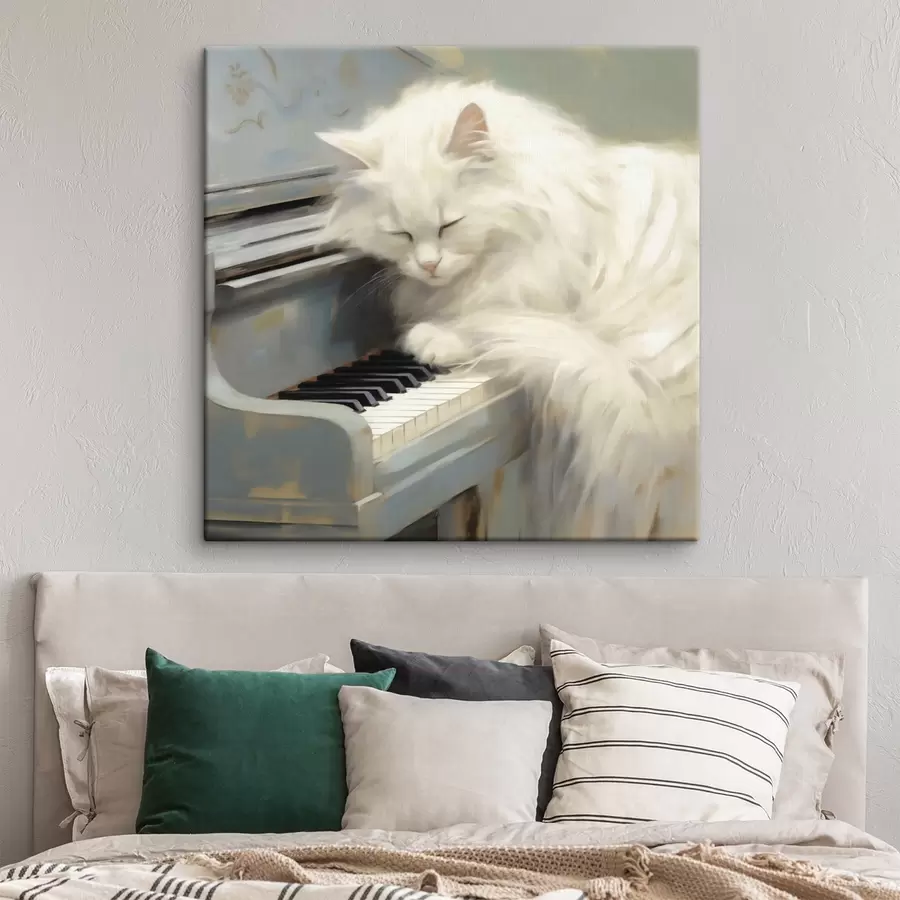  Schilderijen Kat die op pianotoetsen slaapt, schilderijreproductie s50990
