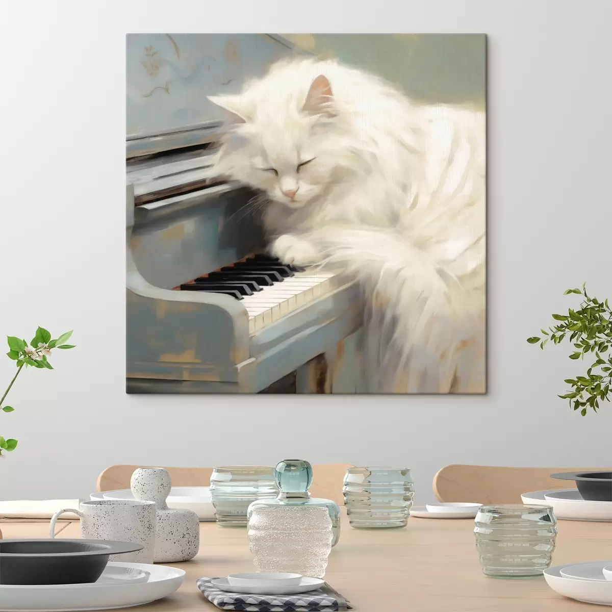  Schilderijen Kat die op pianotoetsen slaapt, schilderijreproductie s50990
