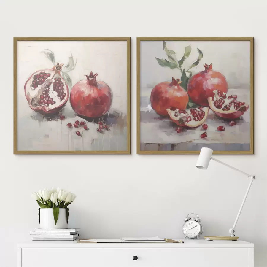 Fotobehang Rijpe granaatappels, schilderij in imitatietechniek d31060