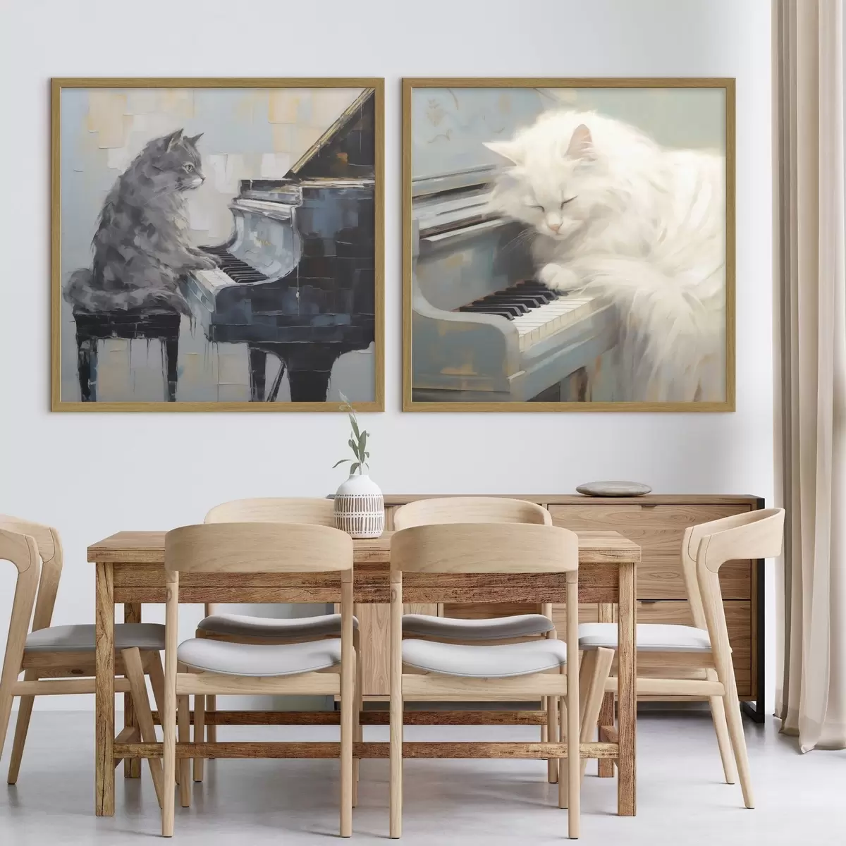Poster Kat en piano, imitatieschilderij d31064