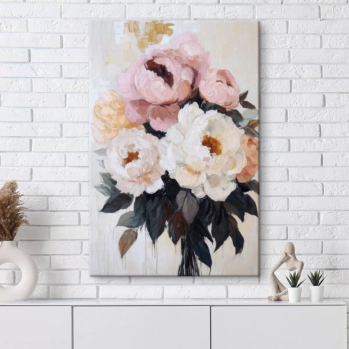  Schilderijen Boeket met roze en witte pioenrozen s51008