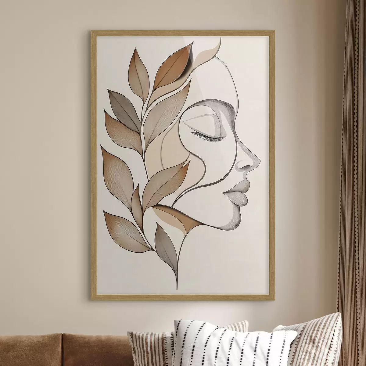 Poster Profiel van een vrouw met bladeren f50997
