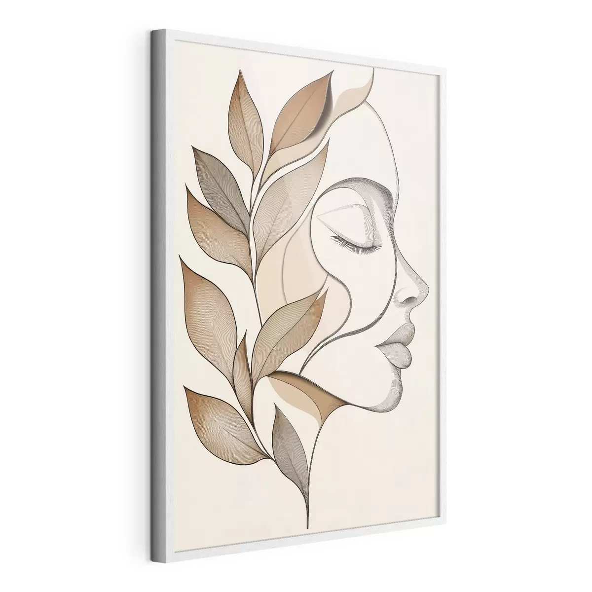 Poster Profiel van een vrouw met bladeren f50997