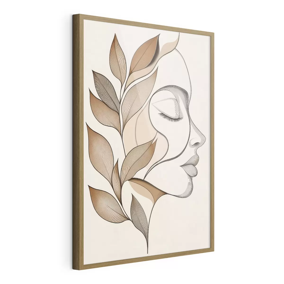 Poster Profiel van een vrouw met bladeren f50997