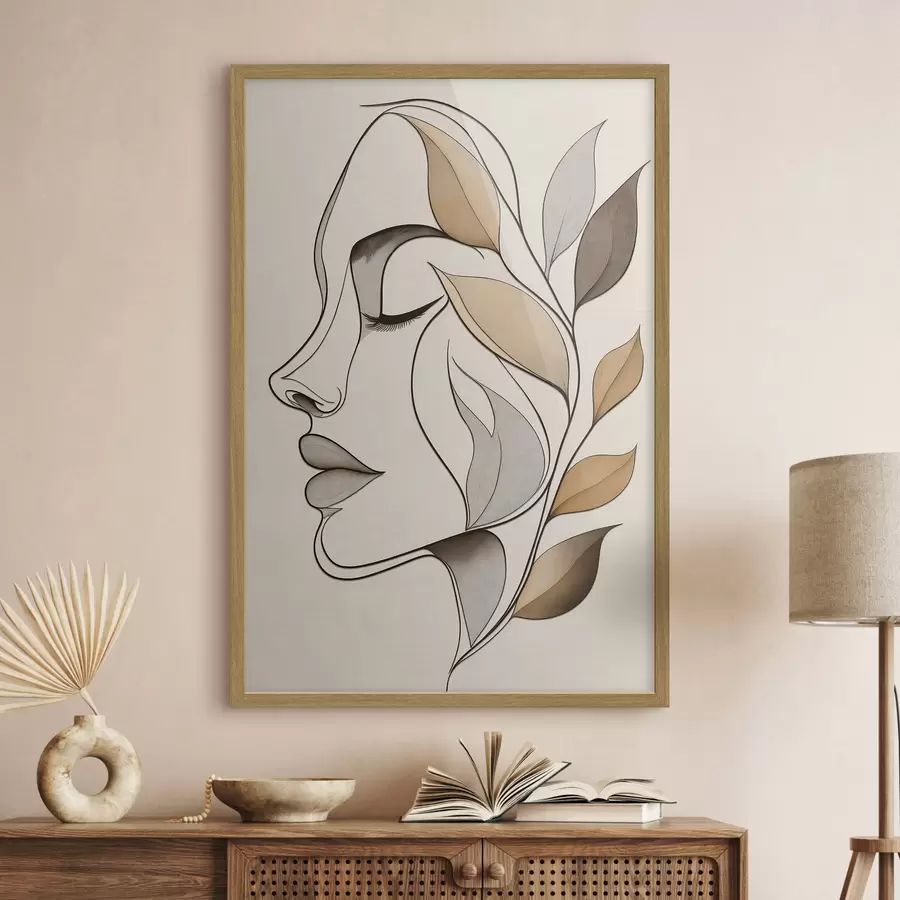 Fotobehang Profiel van een vrouw met bladeren f50998