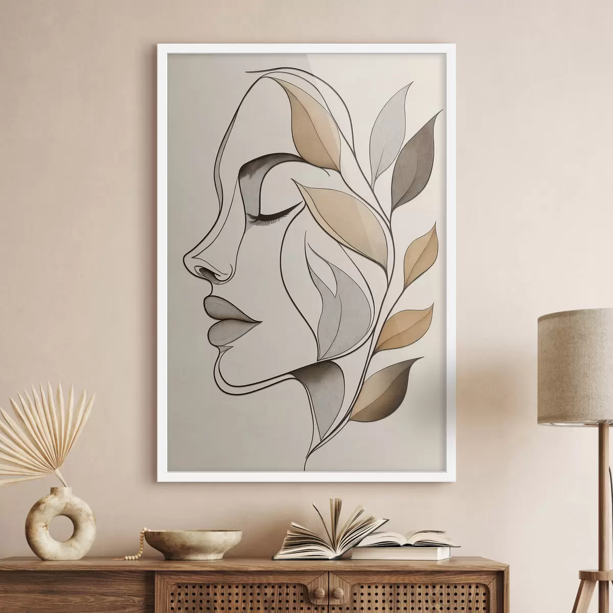 Poster Profiel van een vrouw met bladeren f50998