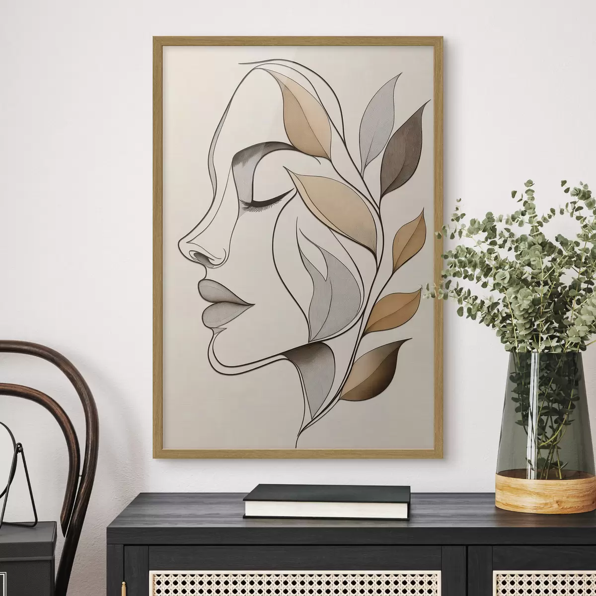 Poster Profiel van een vrouw met bladeren f50998
