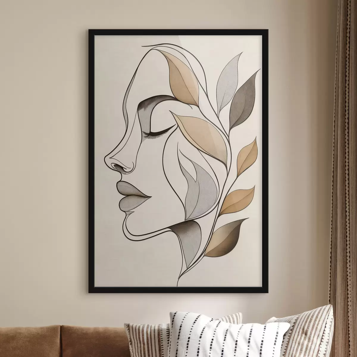 Poster Profiel van een vrouw met bladeren f50998