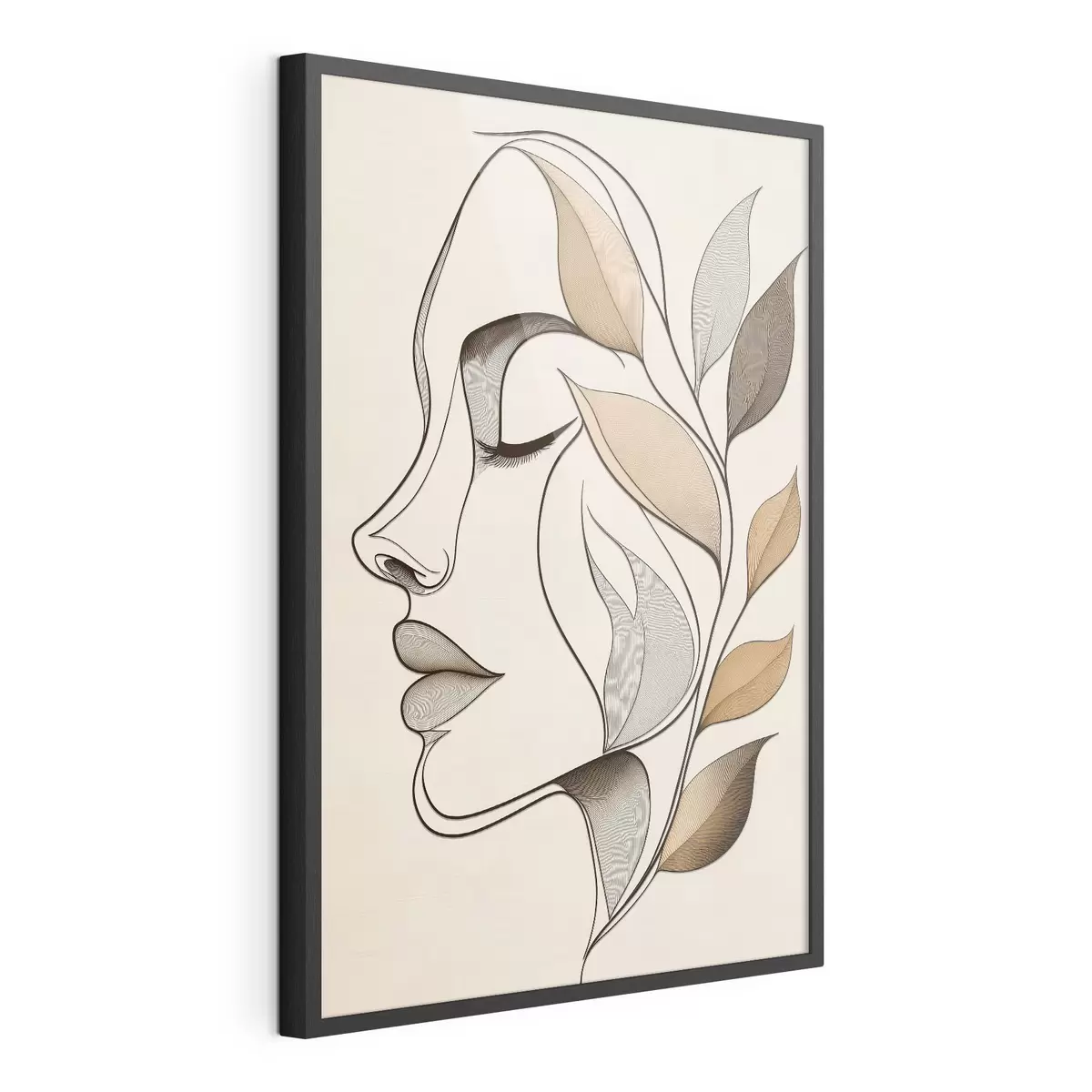 Poster Profiel van een vrouw met bladeren f50998