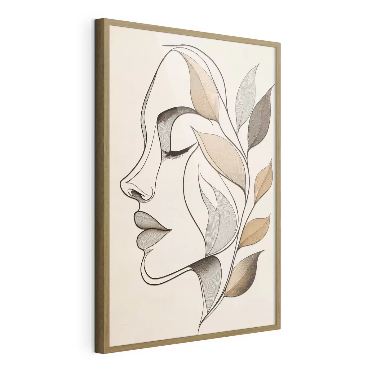 Poster Profiel van een vrouw met bladeren f50998
