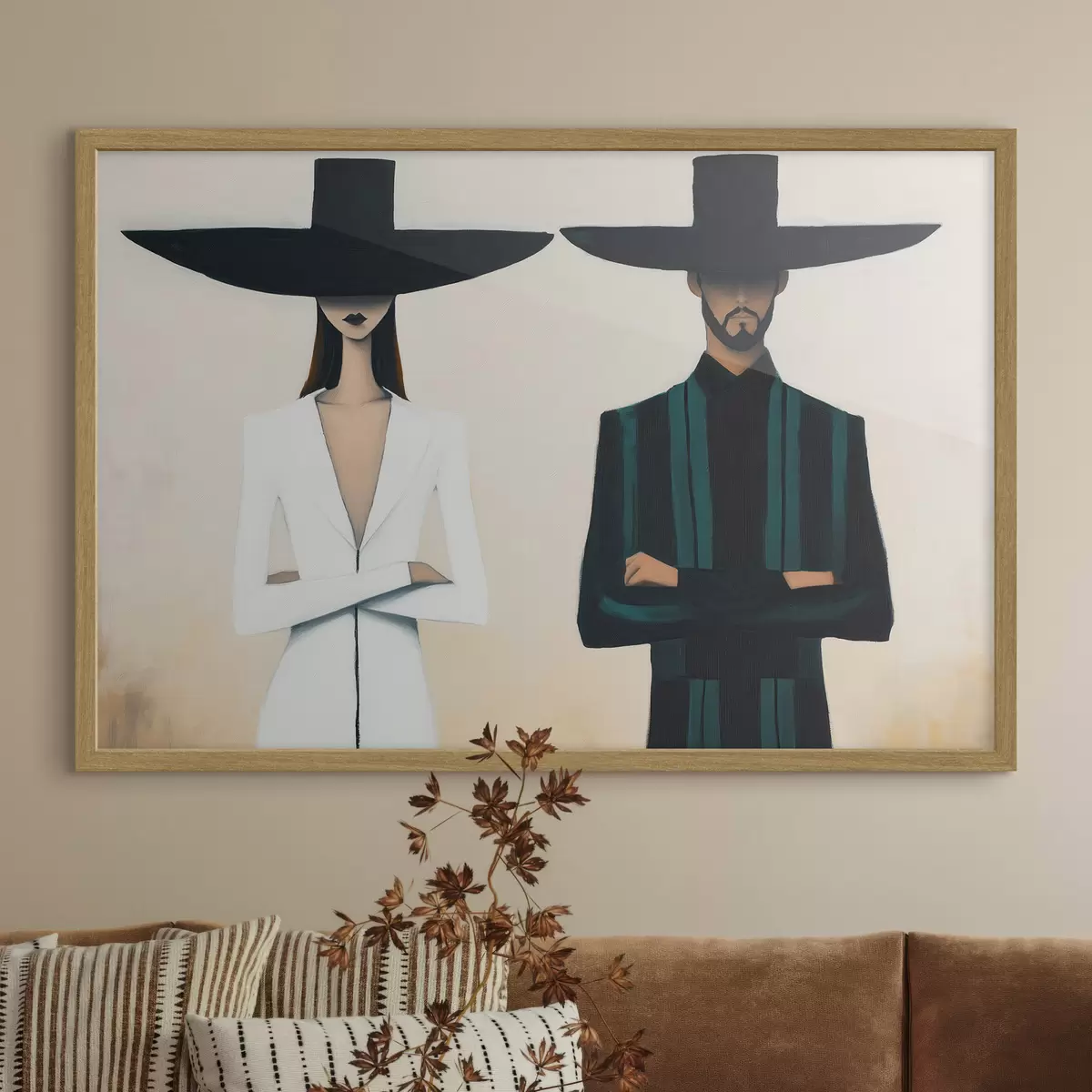 Poster Een stel met hoeden met brede randen f51003