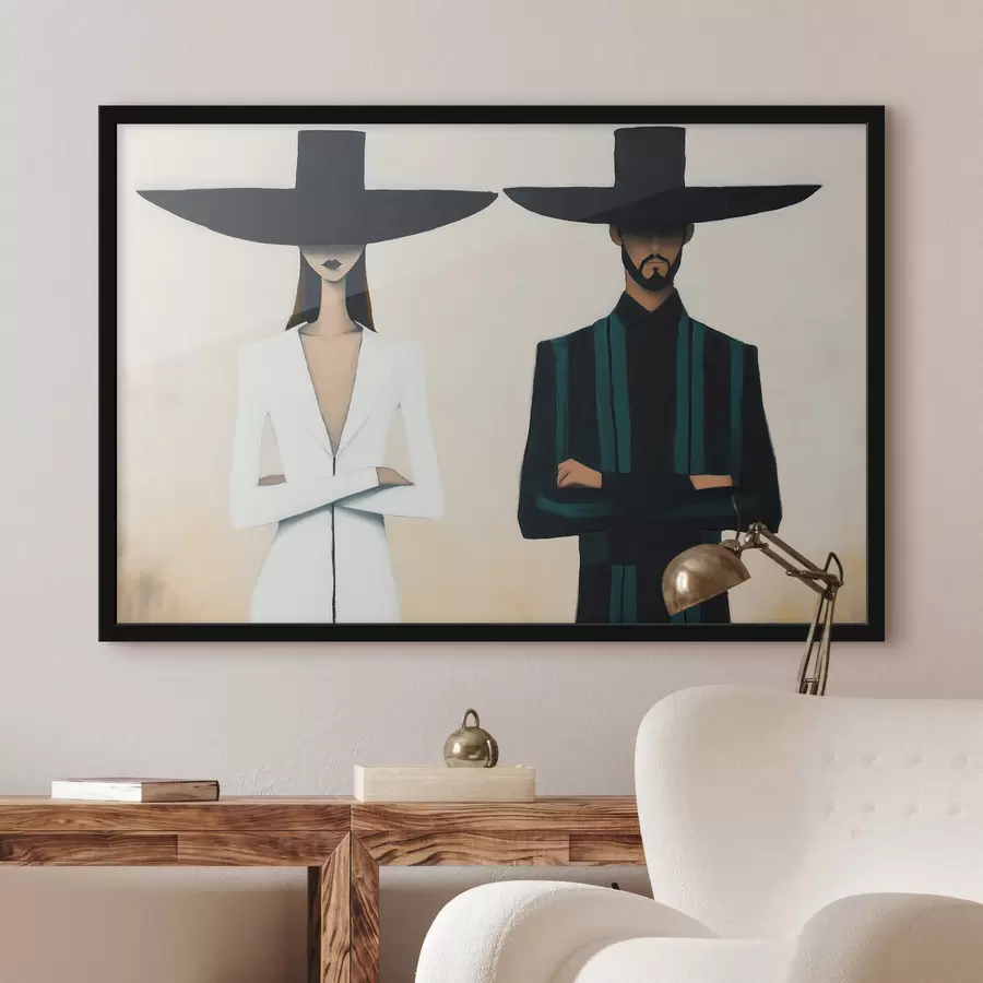Fotobehang Een stel met hoeden met brede randen f51003