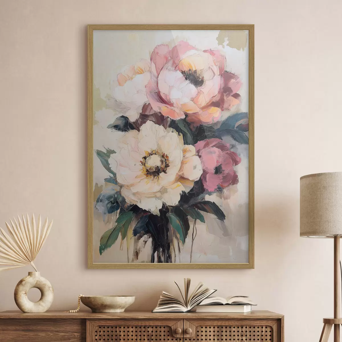 Poster Roze en crèmekleurige pioenrozen f51007