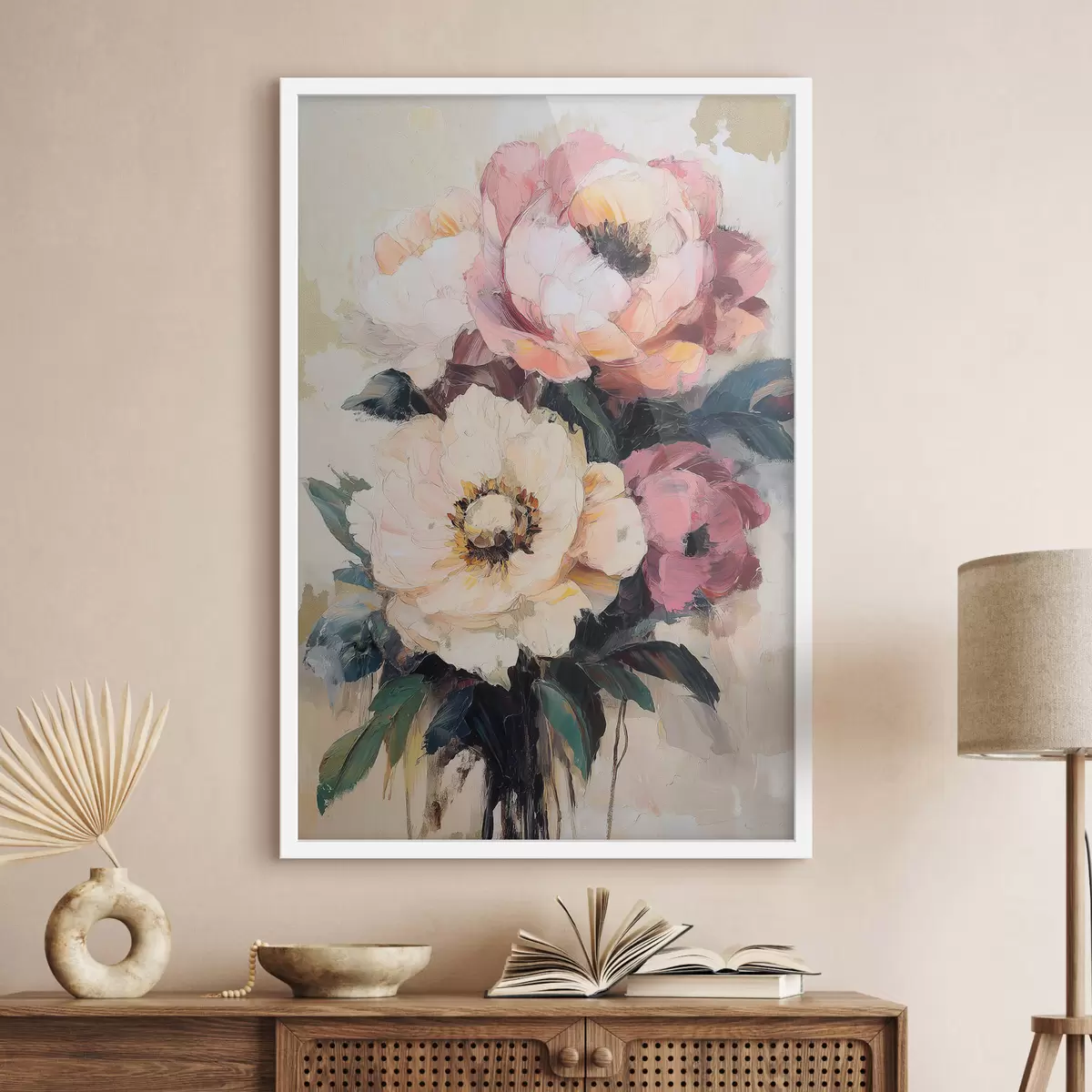 Poster Roze en crèmekleurige pioenrozen f51007