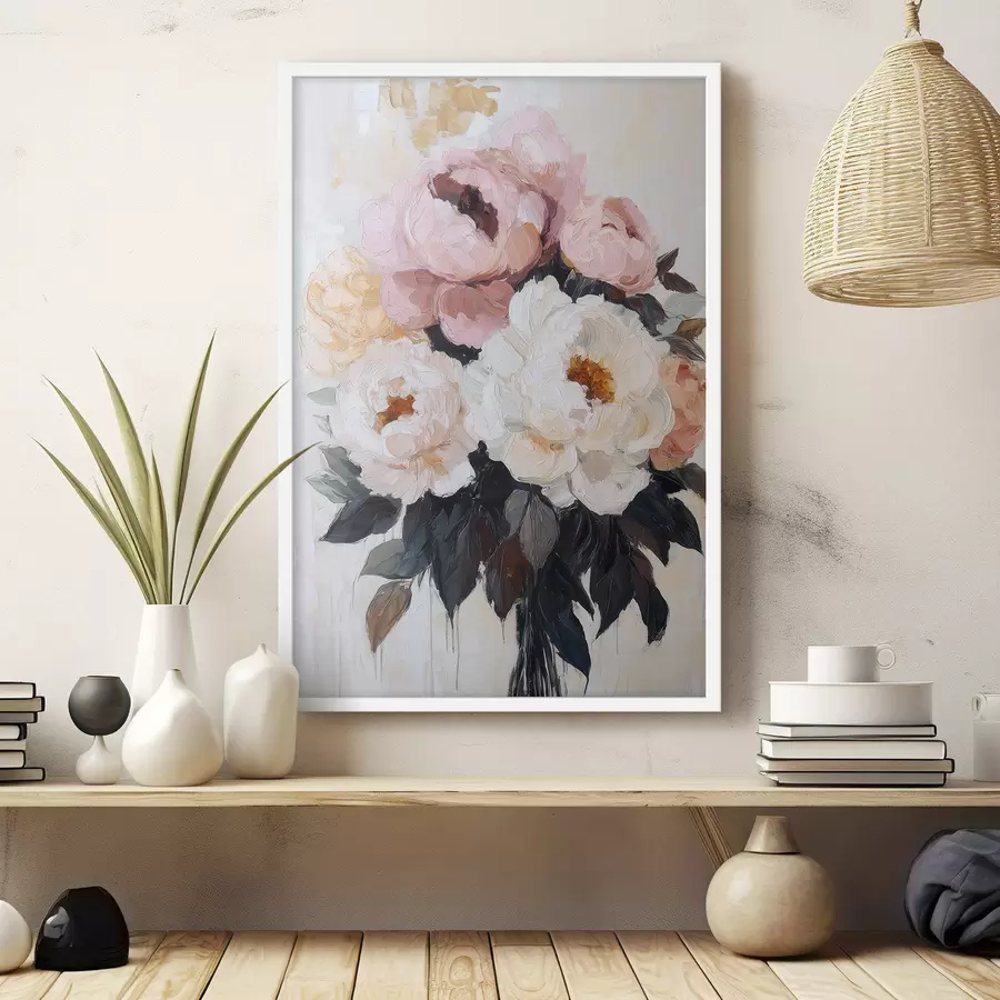 Fotobehang Boeket met roze en witte pioenrozen f51008