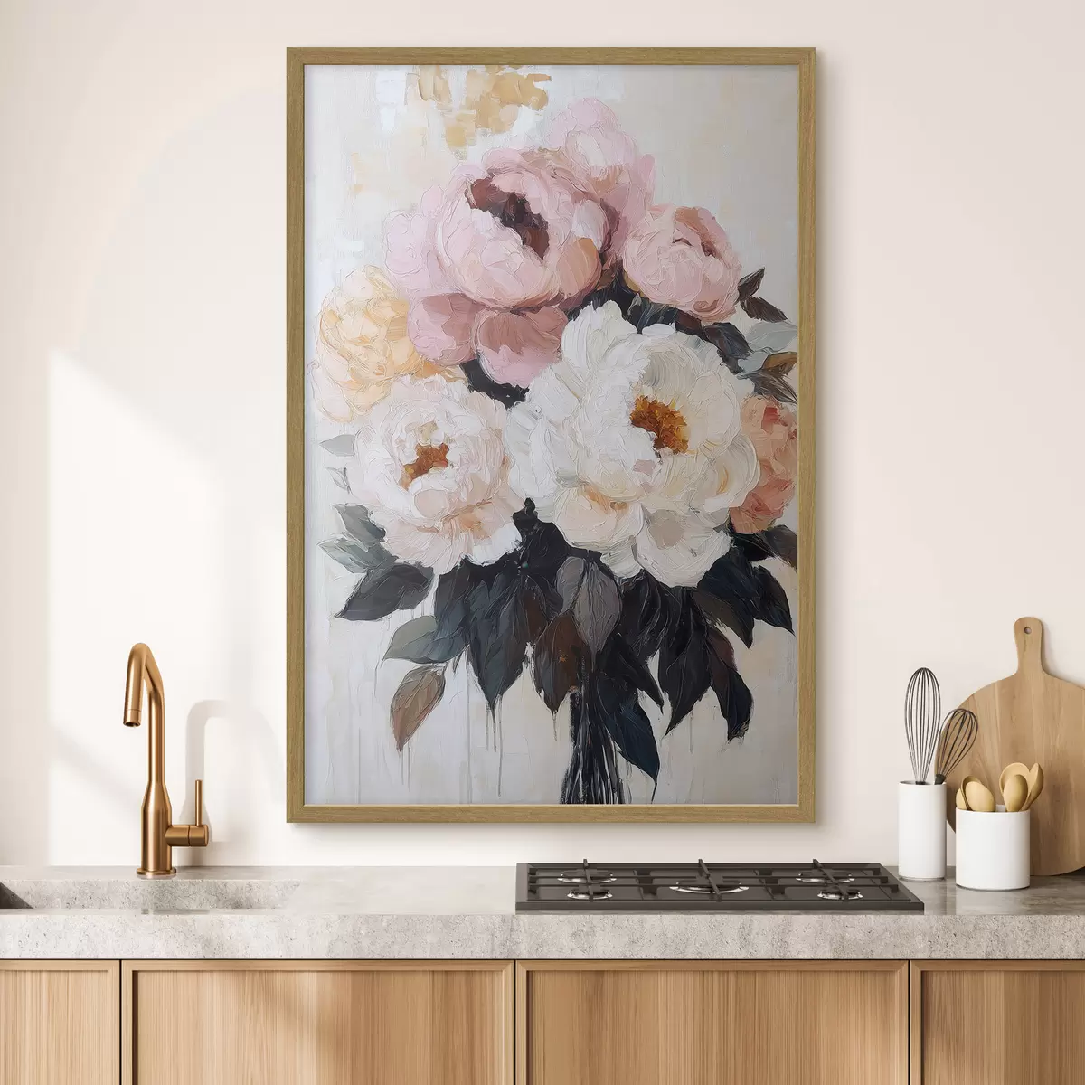Poster Boeket met roze en witte pioenrozen f51008