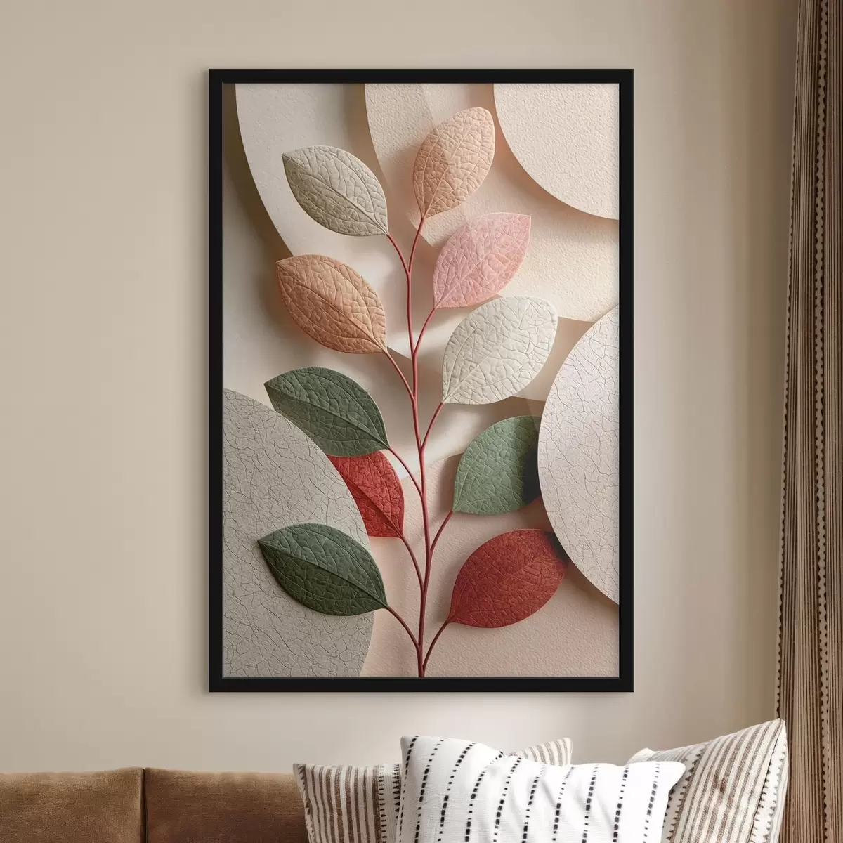 Poster Botanische tak met geometrische vormen f50863