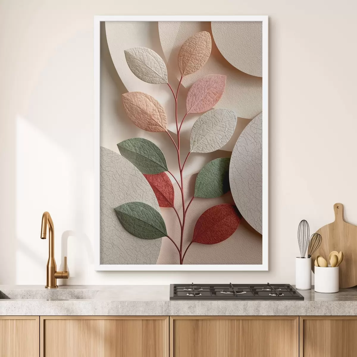 Poster Botanische tak met geometrische vormen f50863