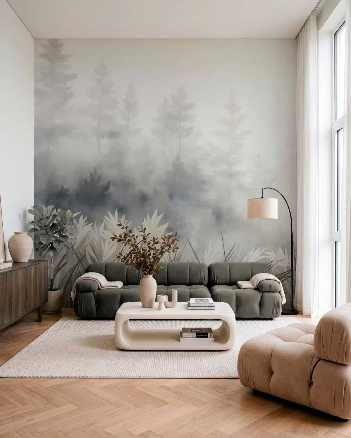 Fotobehang Bosstilte · Beige w10082