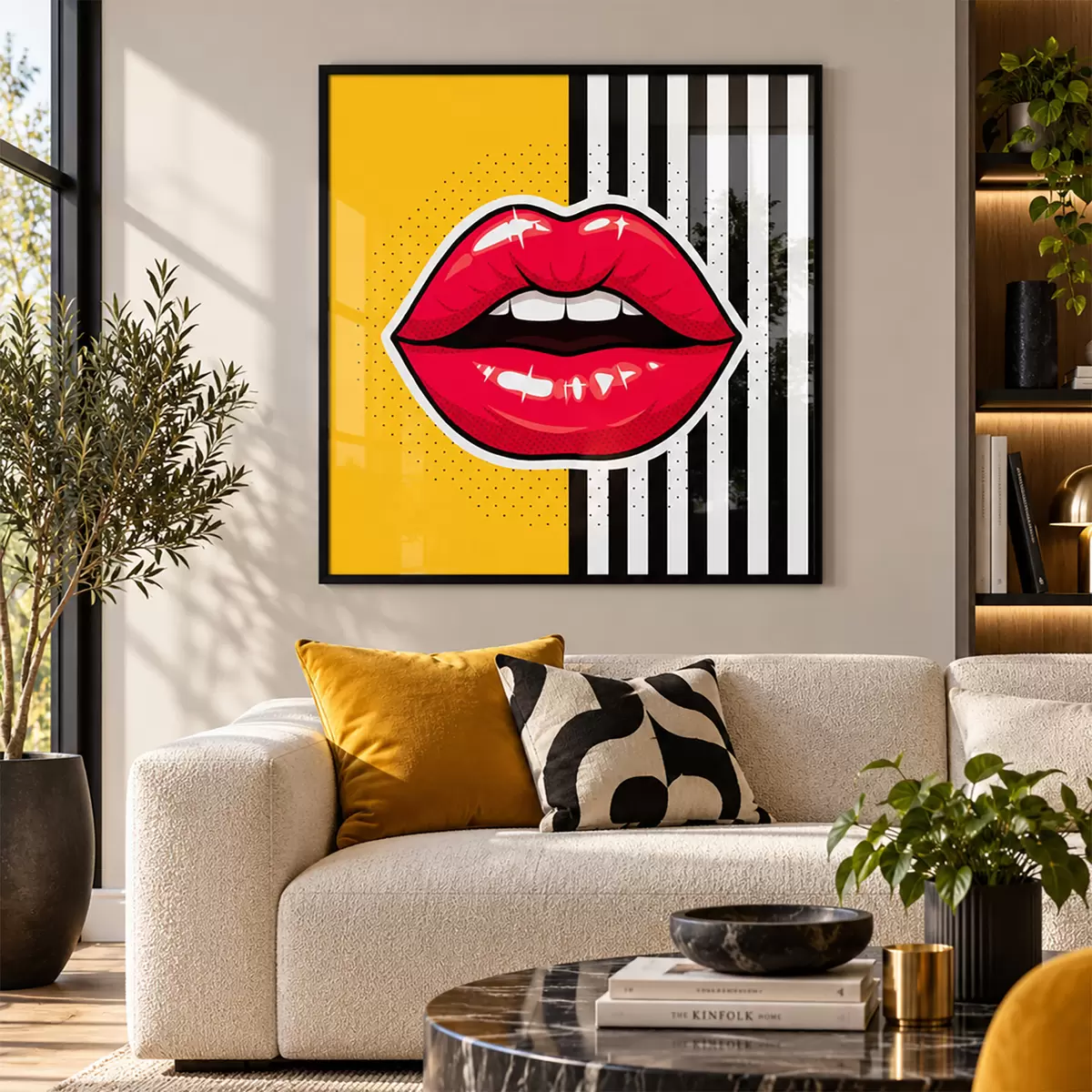 Poster Opvallende lippen tegen een levendige achtergrond f50790