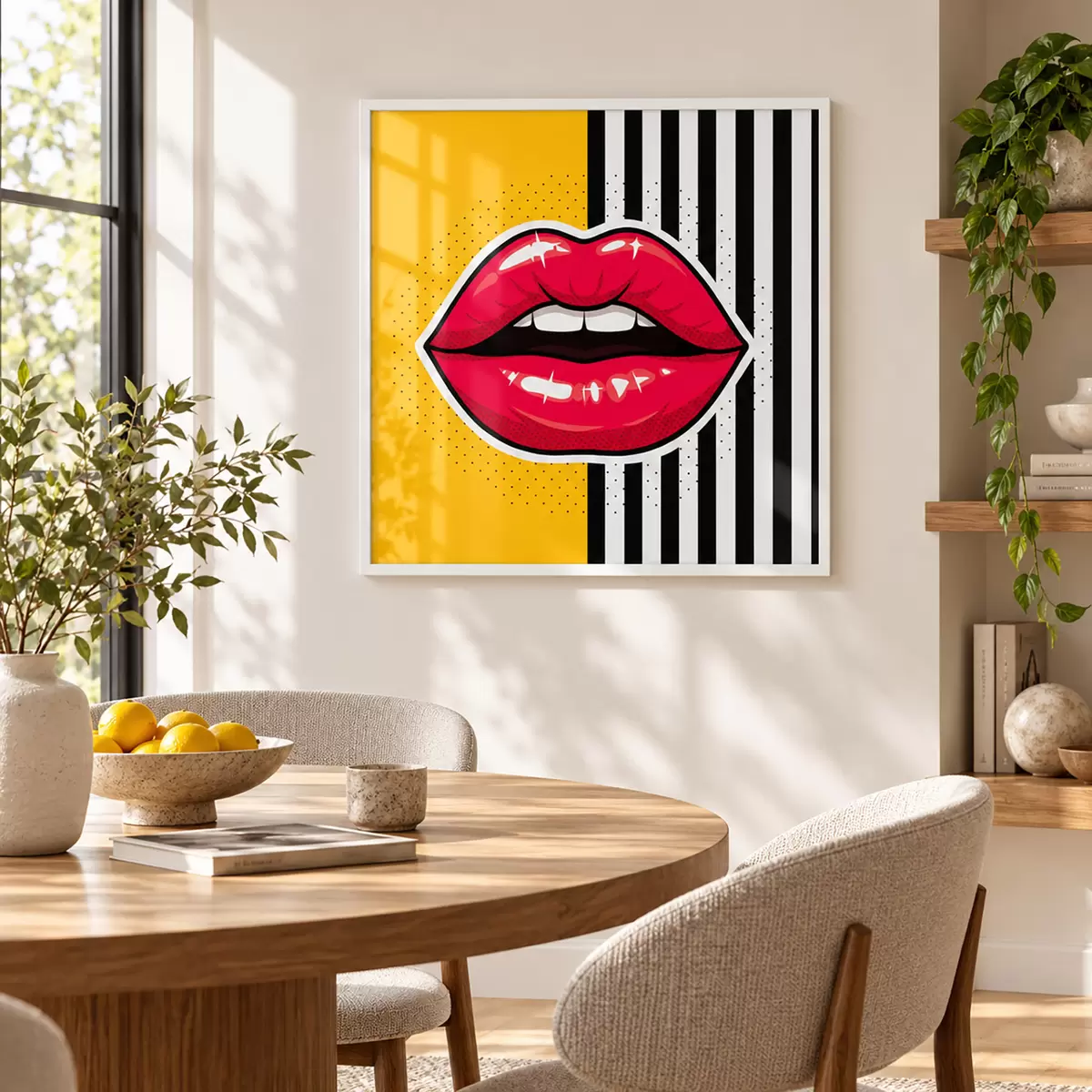 Poster Opvallende lippen tegen een levendige achtergrond f50790