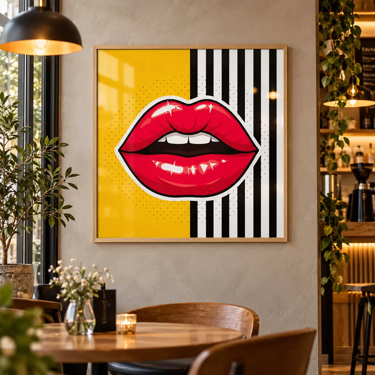 Poster Opvallende lippen tegen een levendige achtergrond f50790