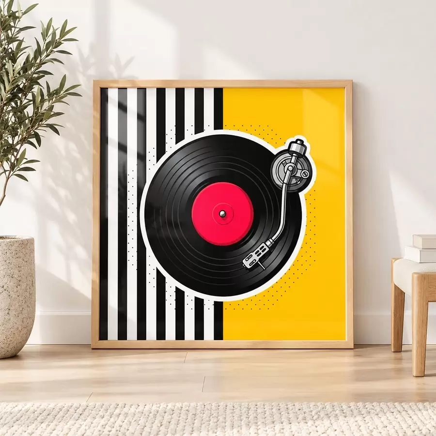Fotobehang Stijlvolle platenspeler in levendige kleuren f50789